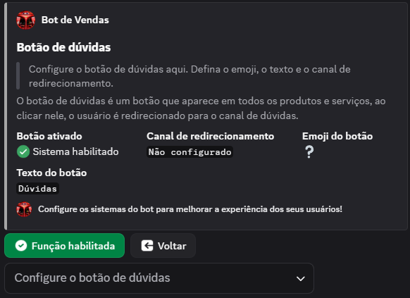 Botão de dúvidas