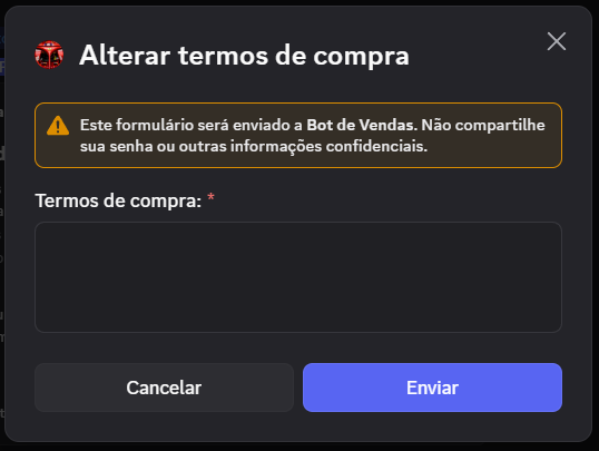 Janela de Termos de compra