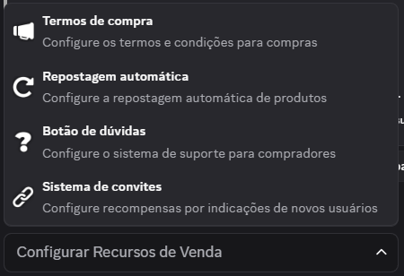 Menu Recursos de venda