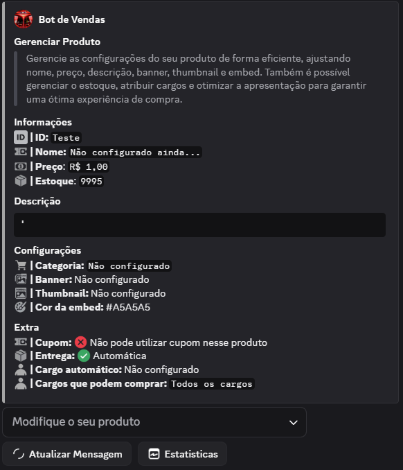 Gerenciar Produto /config